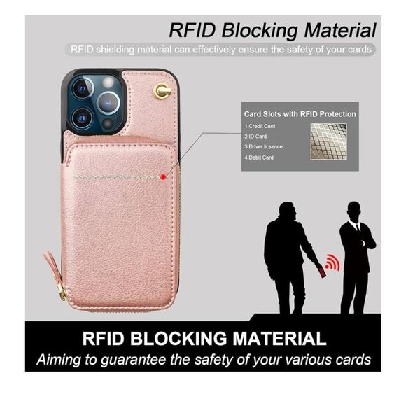Crossbody Wallet Case iPhone Pro Max 13 RFID Zipper Card Holder Flip Cover - Picture 3 of 9